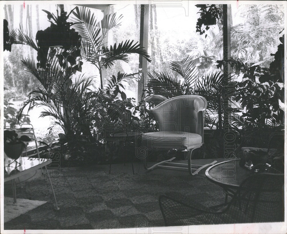 1964 Press Photo hanging baskets corner planter patio - Historic Images