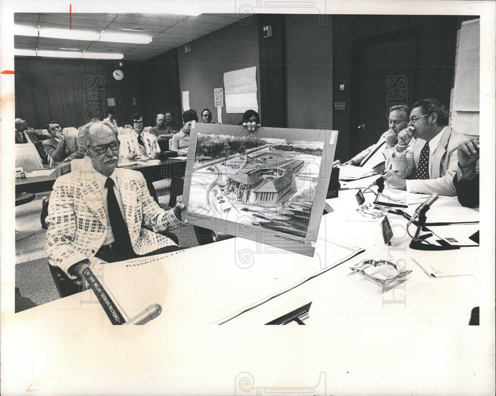 1974 Press Photo Architect Holding Rendering Utilities - Historic Images