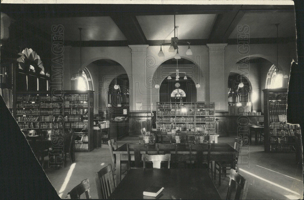 Press Photo Library Books Tables Chair Lights Arrange - Historic Images