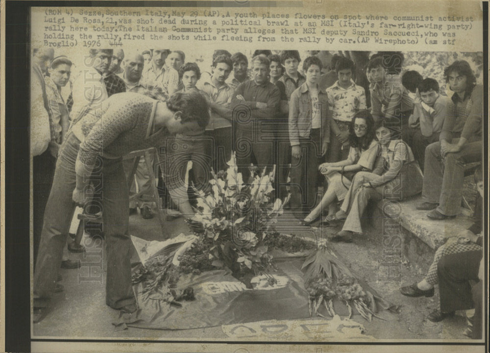 1976 Press Photo Political brawl MSI Rally Flowers - Historic Images