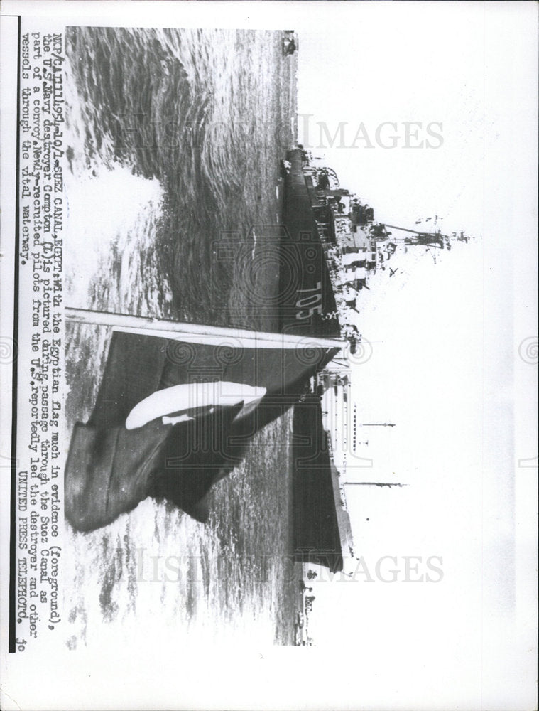 1956 Press Photo Suez Canal Egyptian War Ship - Historic Images