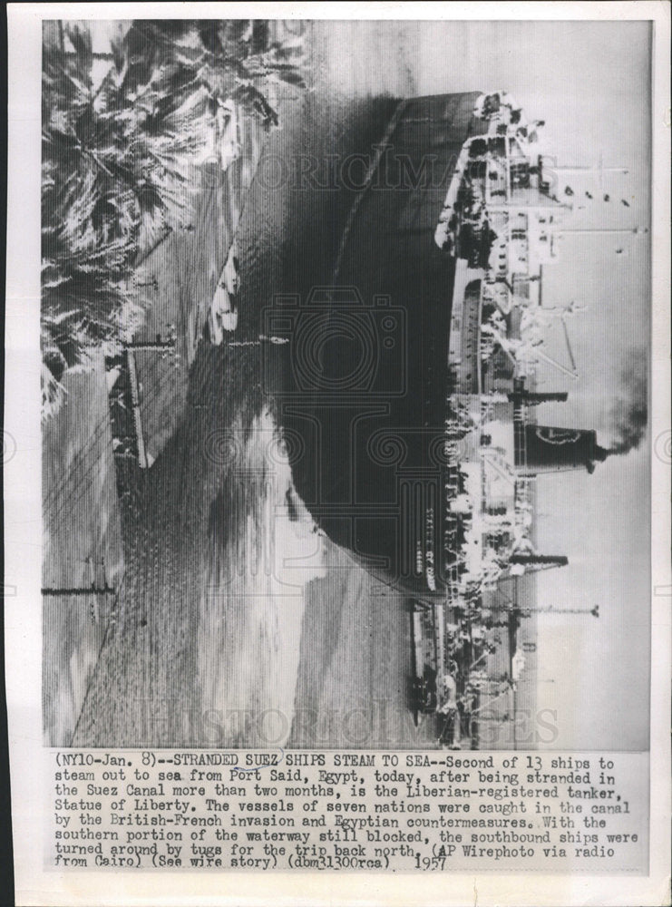 1957 Press Photo Suez Ships Canal Egypt Port Slad Steam - Historic Images