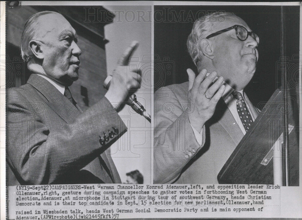 1957 Press Photo West German Chancellor Konrad Adenauer - Historic Images