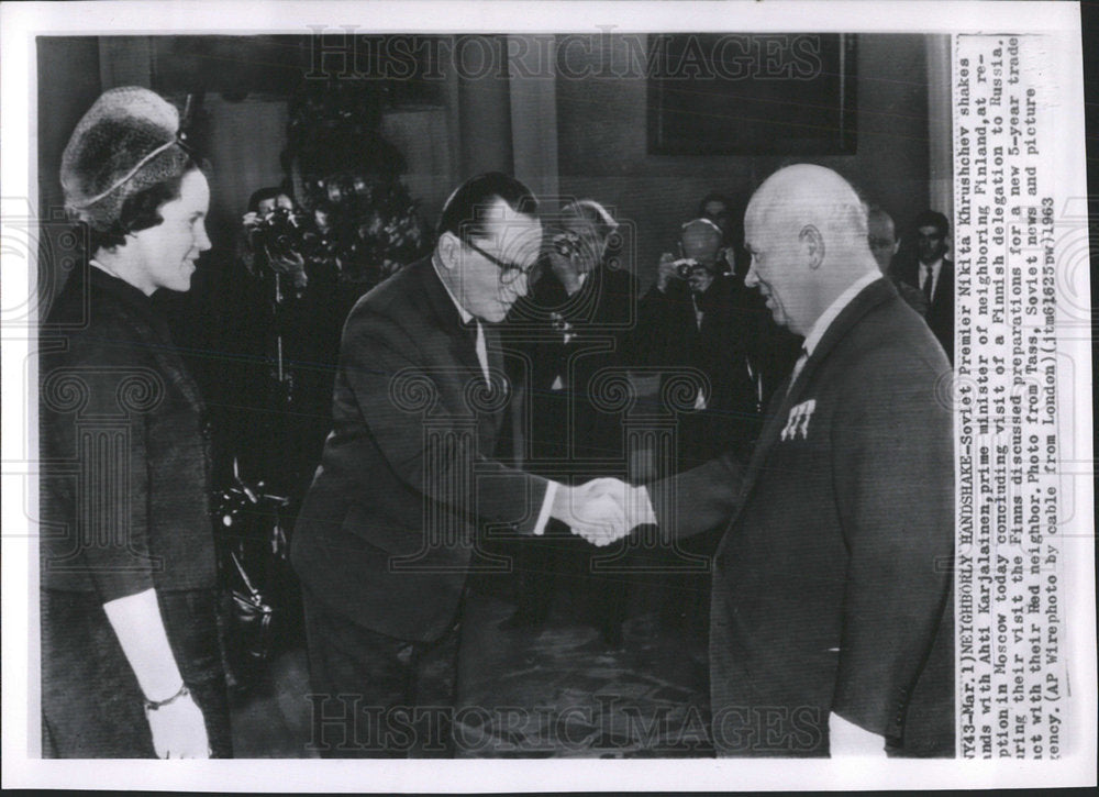 1963Press Photo Nikita Khrishchev with Ahti Karjalainen - Historic Images