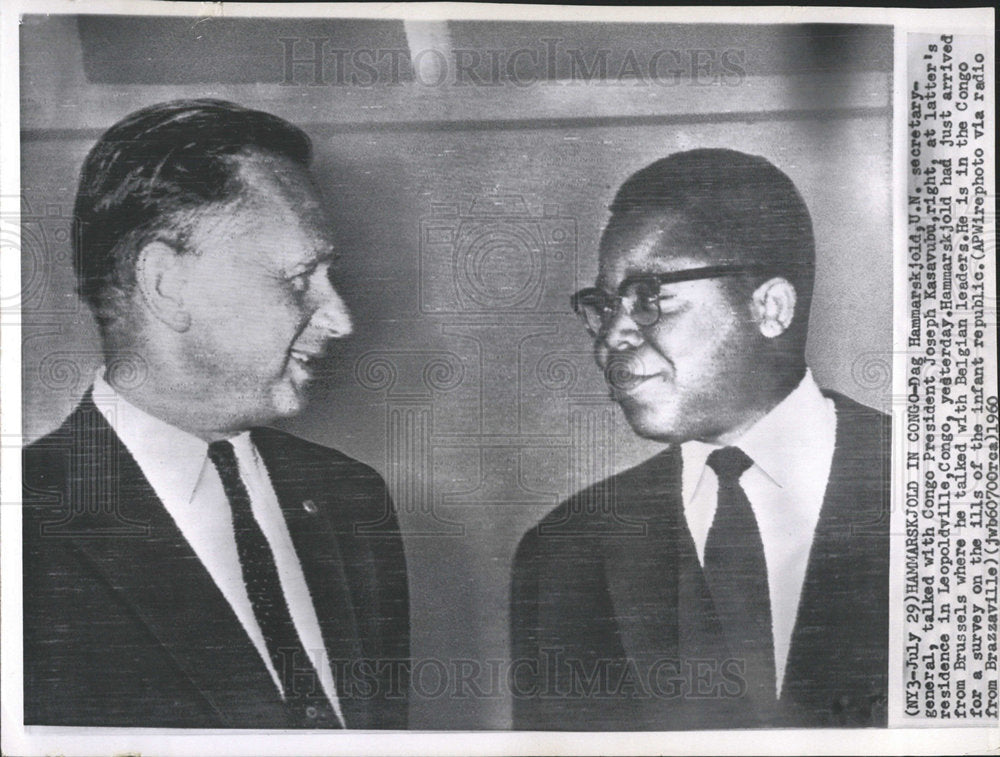 1960 Press Photo Leopodville Congo Hammarskjold UN - Historic Images