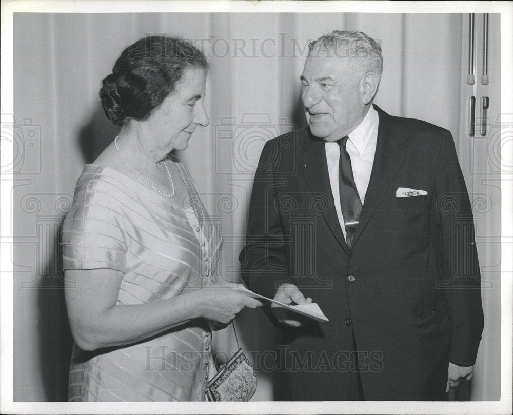 1959 Press Photo Mrs Goldie Meir.Adolf Kiesler Talk - Historic Images