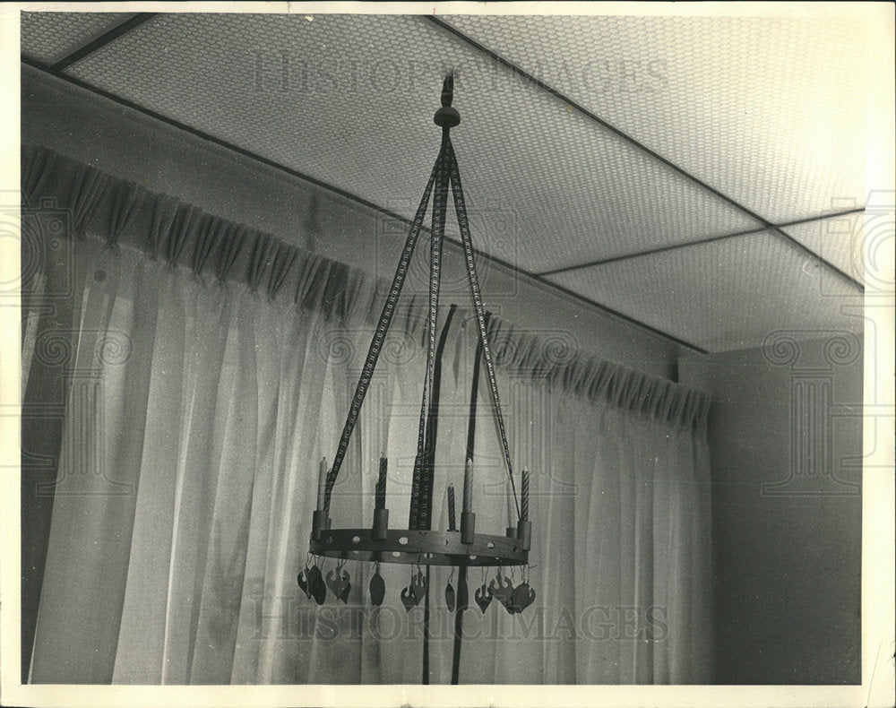 1964 Press Photo carved candleholder hangs ceiling - Historic Images