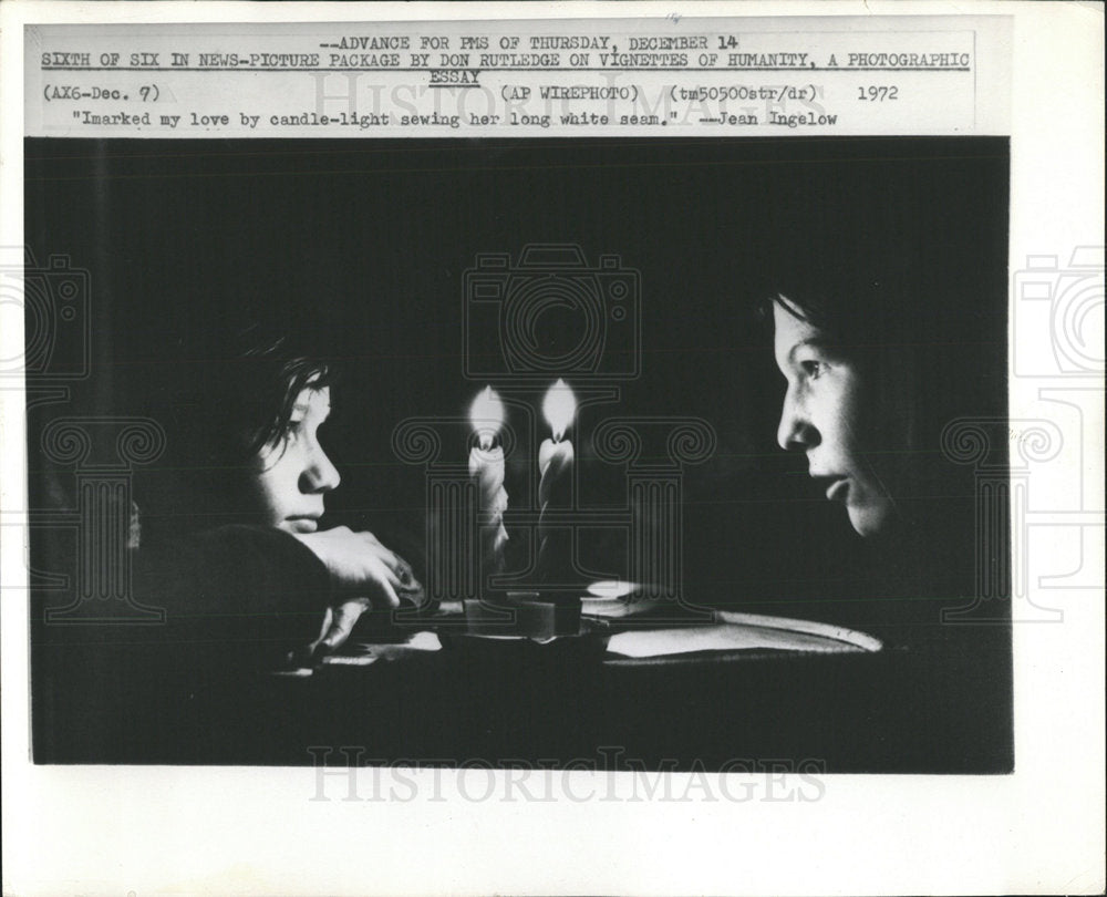 1972 Press Photo White seam Jean Ingelow candle light - Historic Images