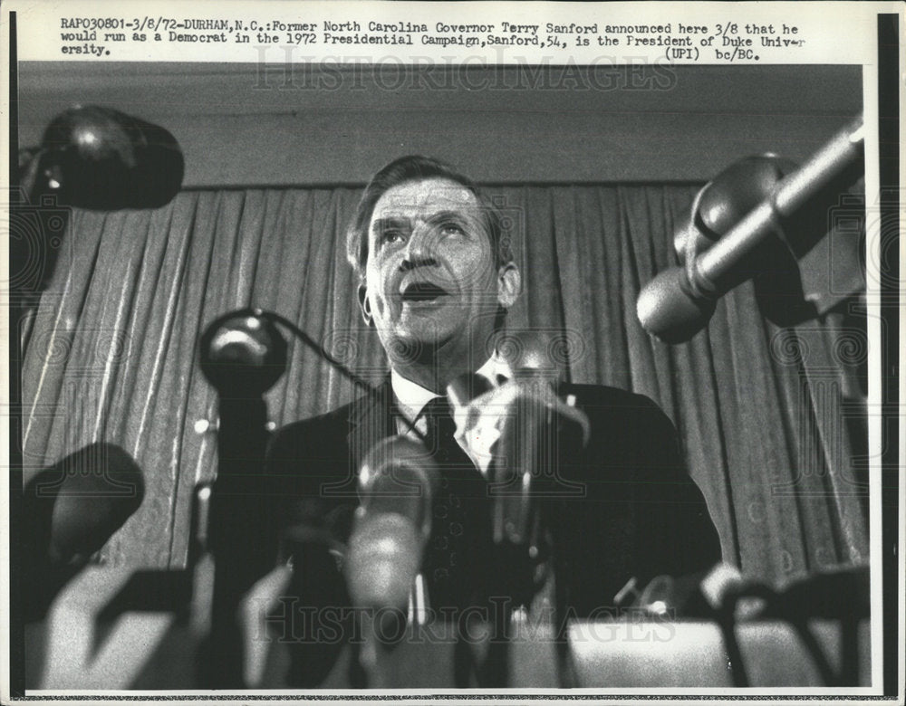 1972 Press Photo North Carolina Governor Terry Sanford - Historic Images