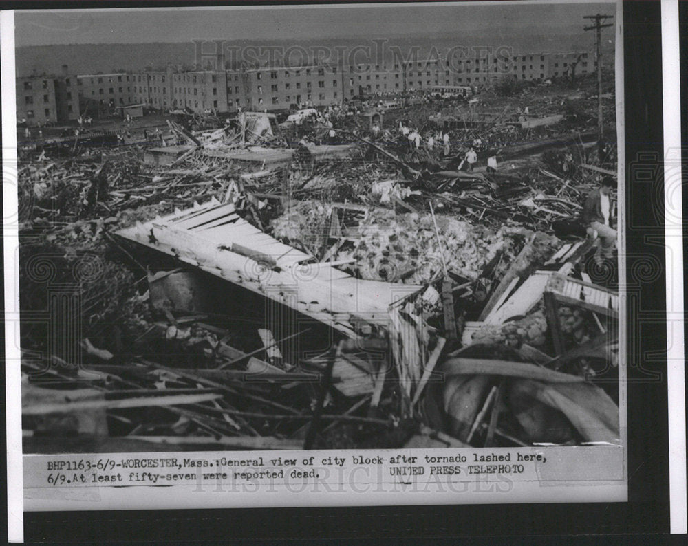 1953 Press Photo Worcester Mass Tornado Damage Overview - Historic Images