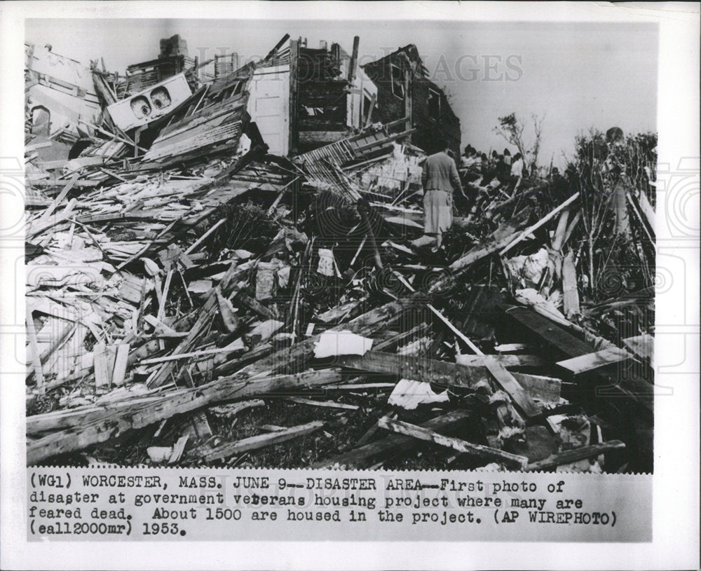 1953 Press Photo Worcester Massachusetts Tornado Damage - Historic Images