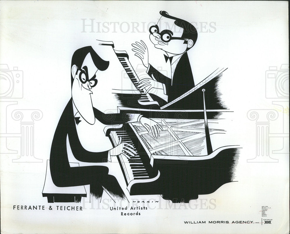 1974 Press Photo Piano Duo Ferrante Teicher Cartoon - Historic Images