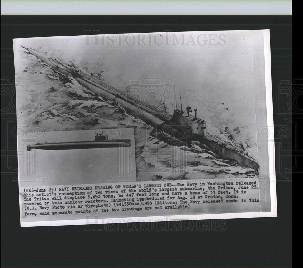 1958 Press Photo SUBMARINE TRITON US NAVY - Historic Images