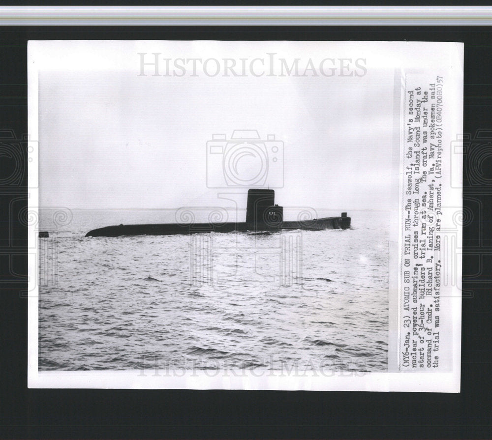 1957 Press Photo Seawolf Navy nuclear submarine powered - Historic Images