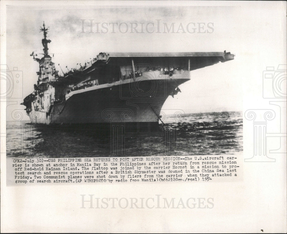 1954 Press Photo USS Philippine Sea Returning Manila - Historic Images