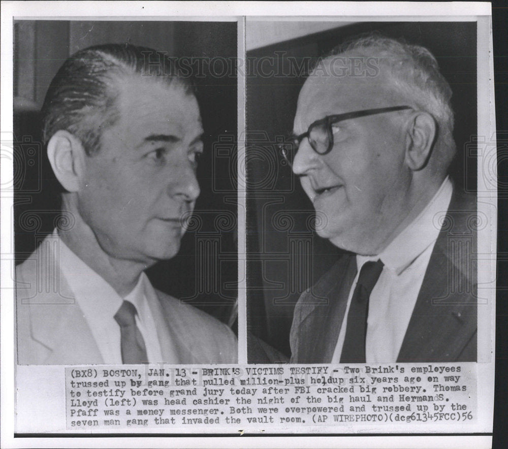 1956 Press Photo Brinks Robbery Victims Testify Boston - Historic Images