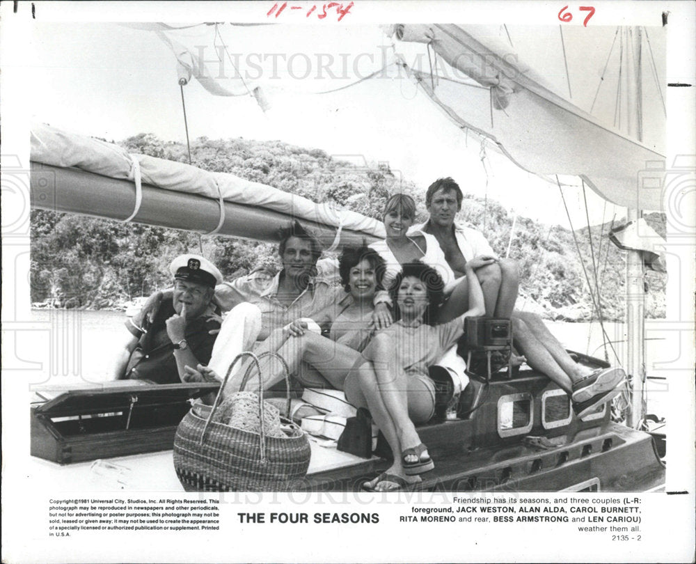 1981 Press Photo Four Seasons Film Actors On Boat Promo - Historic Images