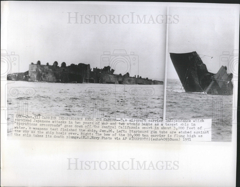 1951 Press Photo aircraft carrier Independence attacks - Historic Images