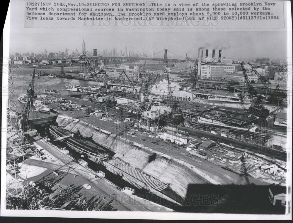 1964 Press Photo sprawling Brooklyn Navy Yard view - Historic Images