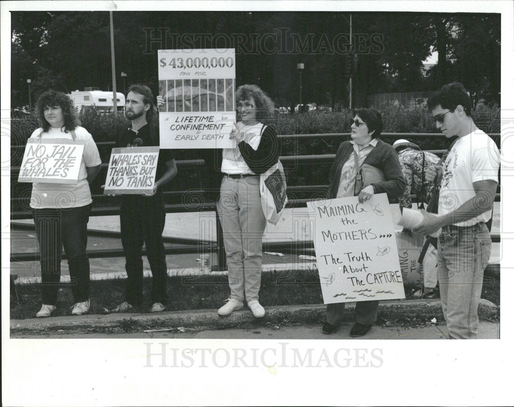 1990 Press Photo Protest at Shedd Aquarium for Whales - Historic Images