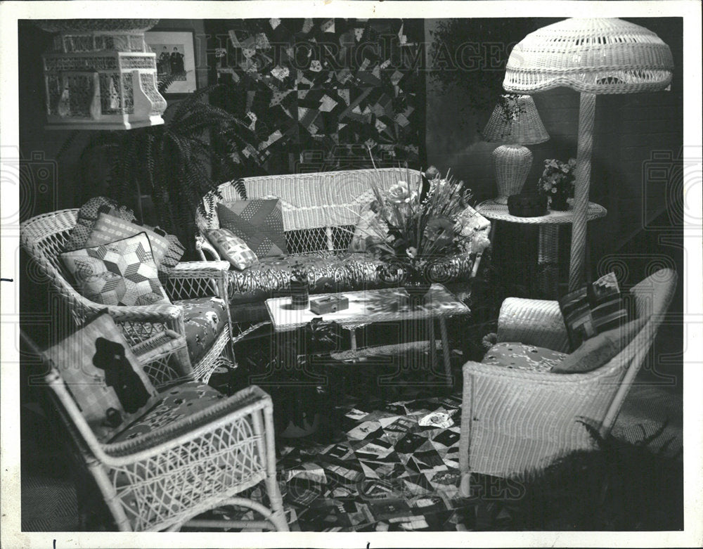 1974 Press Photo Summer garden room Wicker Gazebo White - Historic Images