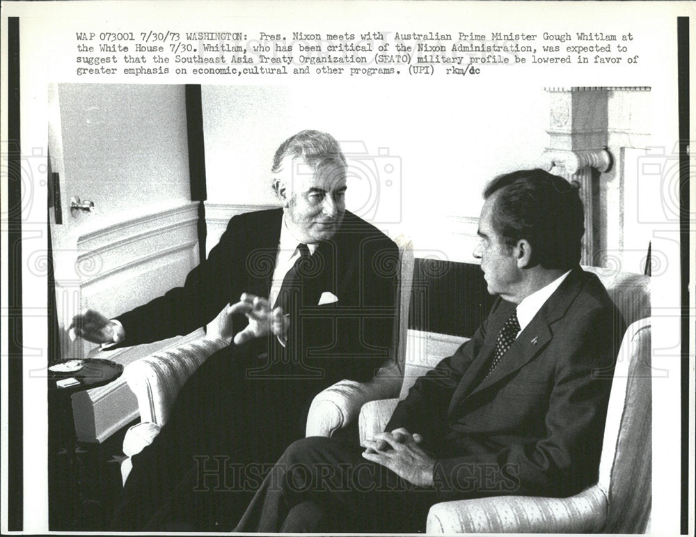 1973 Press Photo Gough Whitlam Nixon White House meet - Historic Images