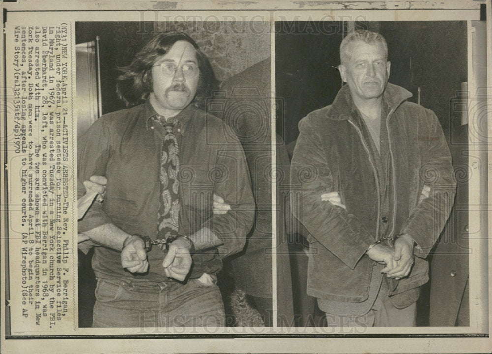 1970 Press Photo Maryland Philip Berrigan David NY  - Historic Images