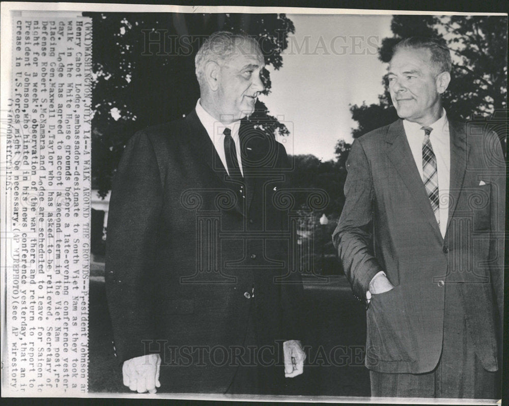 1965 Press Photo Johnson Henry Cabot Lodge White House - Historic Images