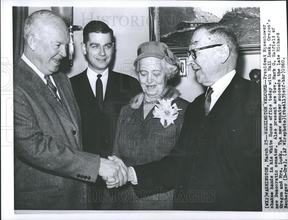 1960 Press Photo President Eisenhower Hall Lusk Senator - Historic Images