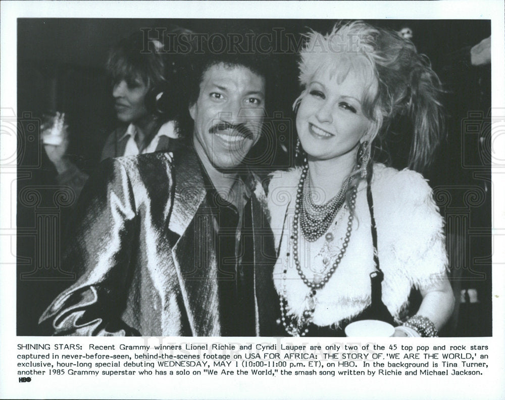 1985 Press Photo Musician Lionel Richie, Cyndi Lauper - Historic Images
