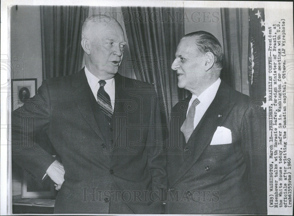 1960 Press Photo President Eisenhower Brazil Lafer - Historic Images