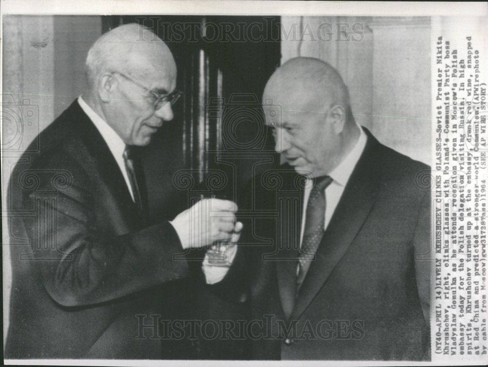 1964 Press Photo Soviet Premier Khrushchev Poland boss - Historic Images