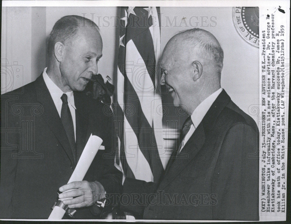 1959 Press Photo Pres Eisenhower Talks Science Advisor - Historic Images