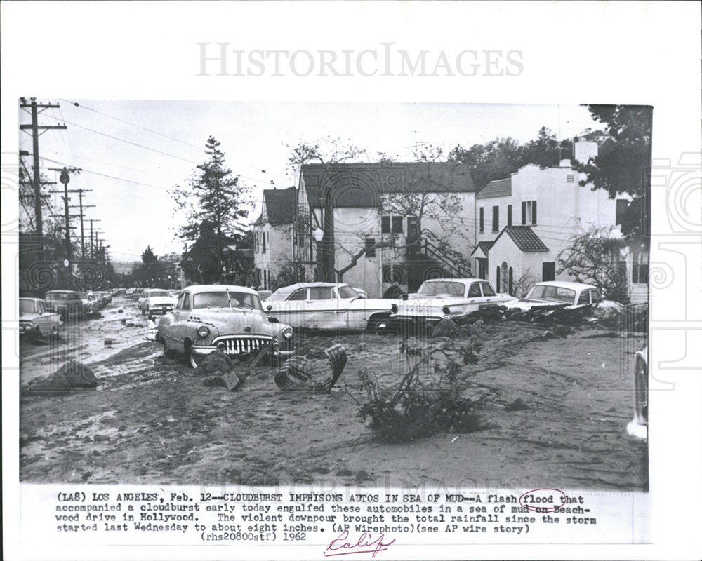 1962 Press Photo Los Angeles Flash Flood Damage Left - Historic Images