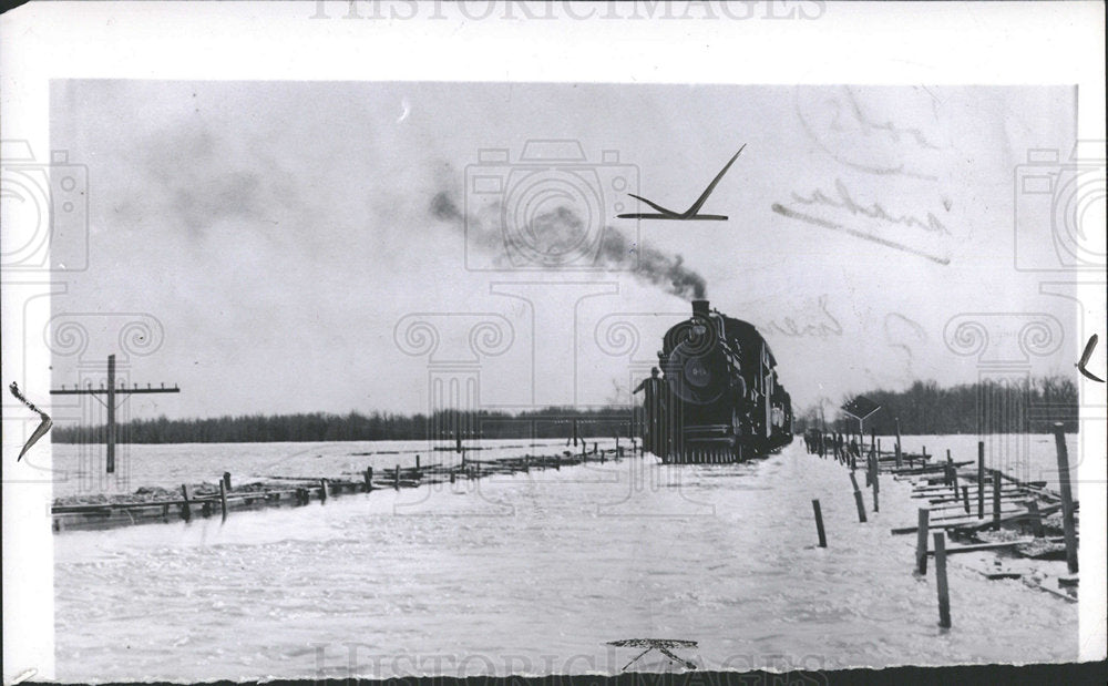 1950 Train Going Through Flooding Canada-Historic Images