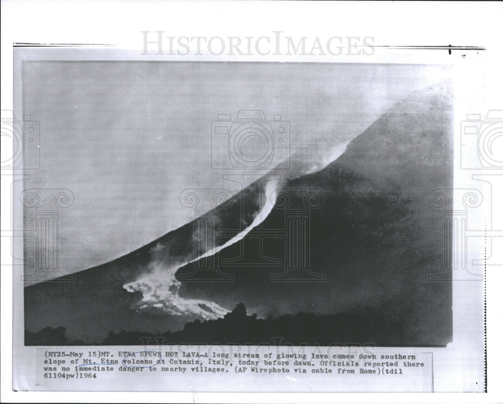 1964 Press Photo Mt Etna Volcano At Catania Italy - Historic Images