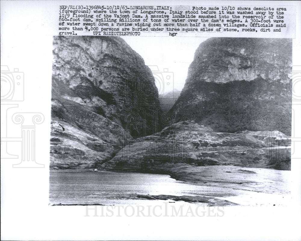 1963 Press Photo Longarone Italy flood desolate area - Historic Images