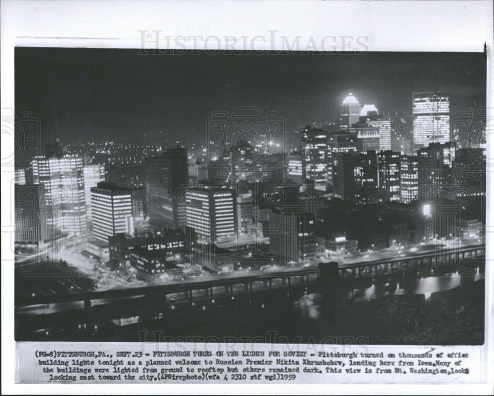1959 Press Photo Pittsburgh Lights Night View Aerial - Historic Images