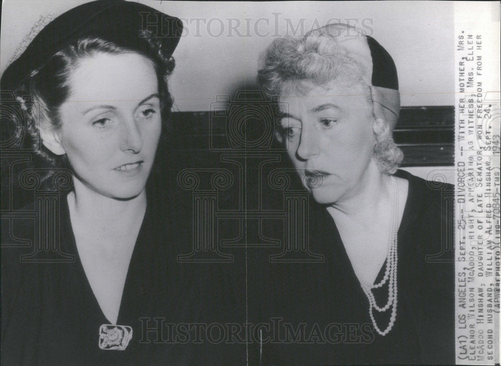 1943 Press Photo Ellen McAdoo Hinshaw freedom husband - Historic Images