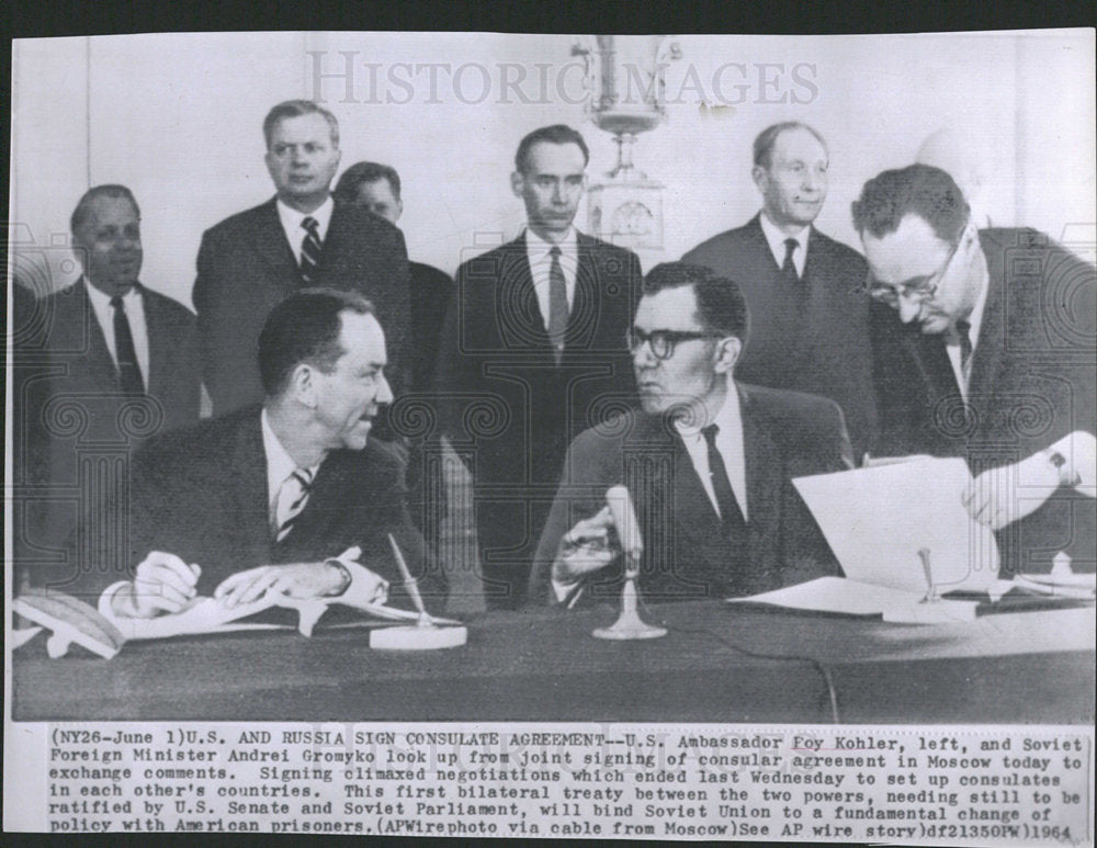 1964 Press Photo US Amb Kohler & Soviet Gromyko Moscow - Historic Images