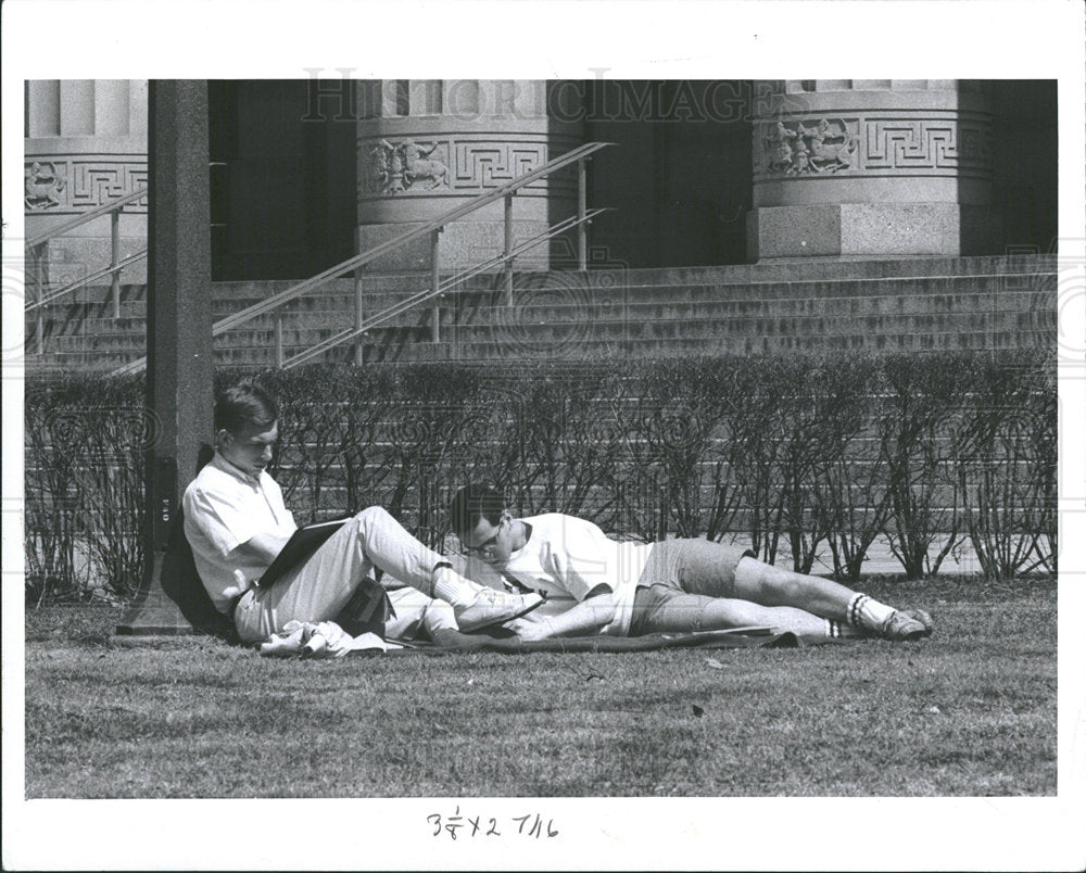 1964 Press Photo Univ Michigan Students Study Outside - Historic Images