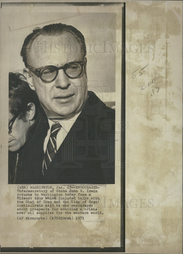 1971 Press Photo Undersecy State Irwin Returning - Historic Images