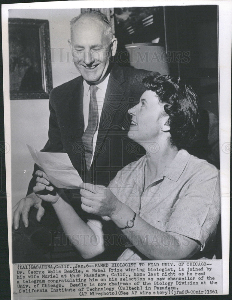1961 Press Photo Dr. Beadle wife noble prize biologist - Historic Images