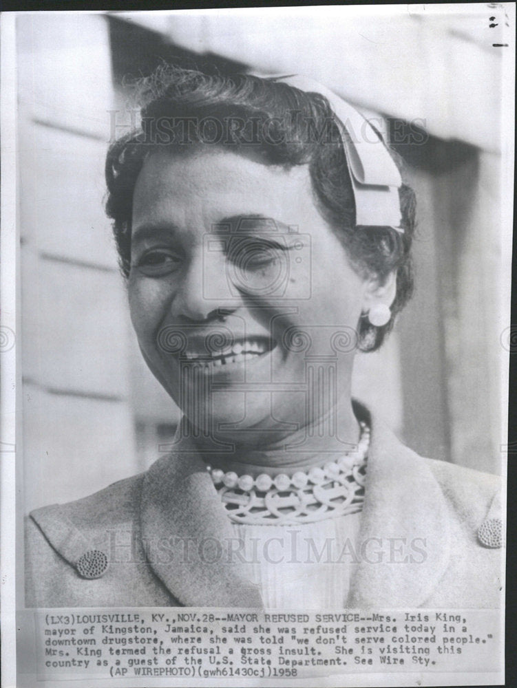 1958 Mrs. Iris King mayor Kingston Jamaica-Historic Images