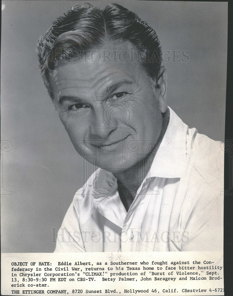 1960 Press Photo Eddie Albert Climax Burst of Violence - Historic Images