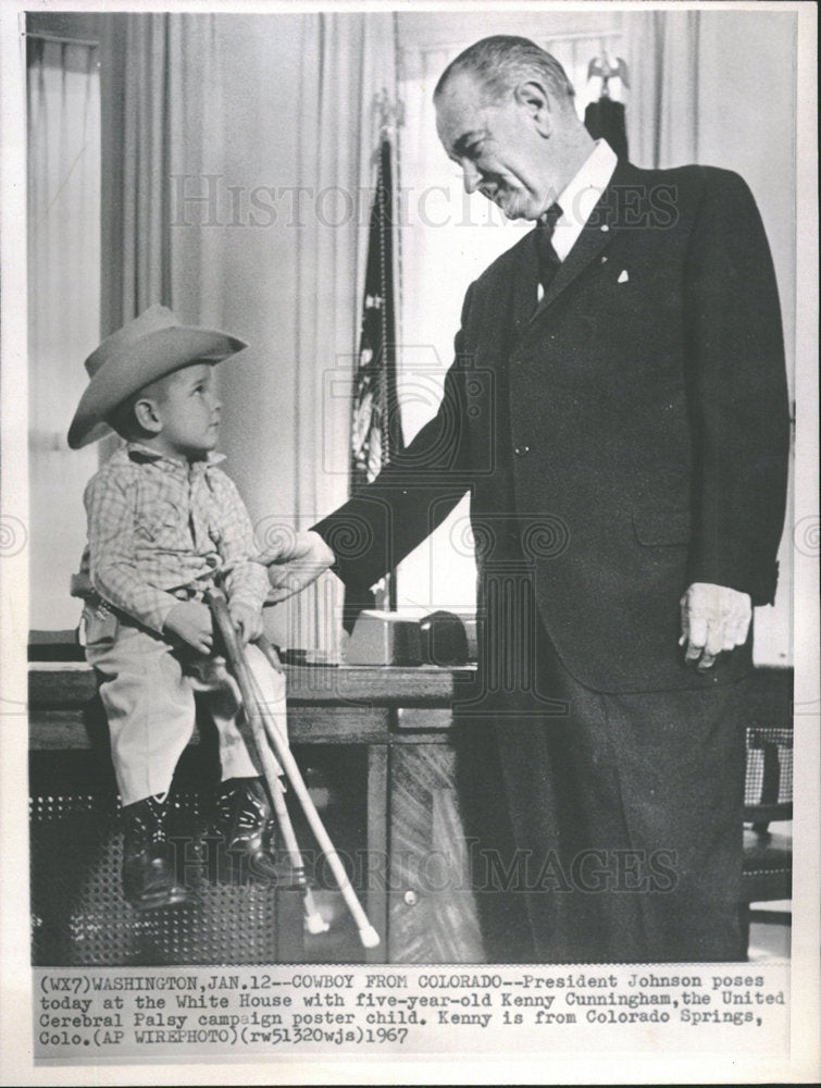 1967 Press Photo Palsy Cunningham President Johnson - Historic Images