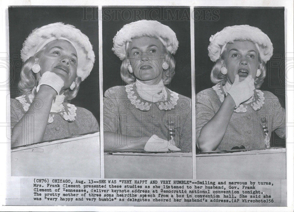 1956 Press Photo Mrs. Frank Clement Governor Wife - Historic Images