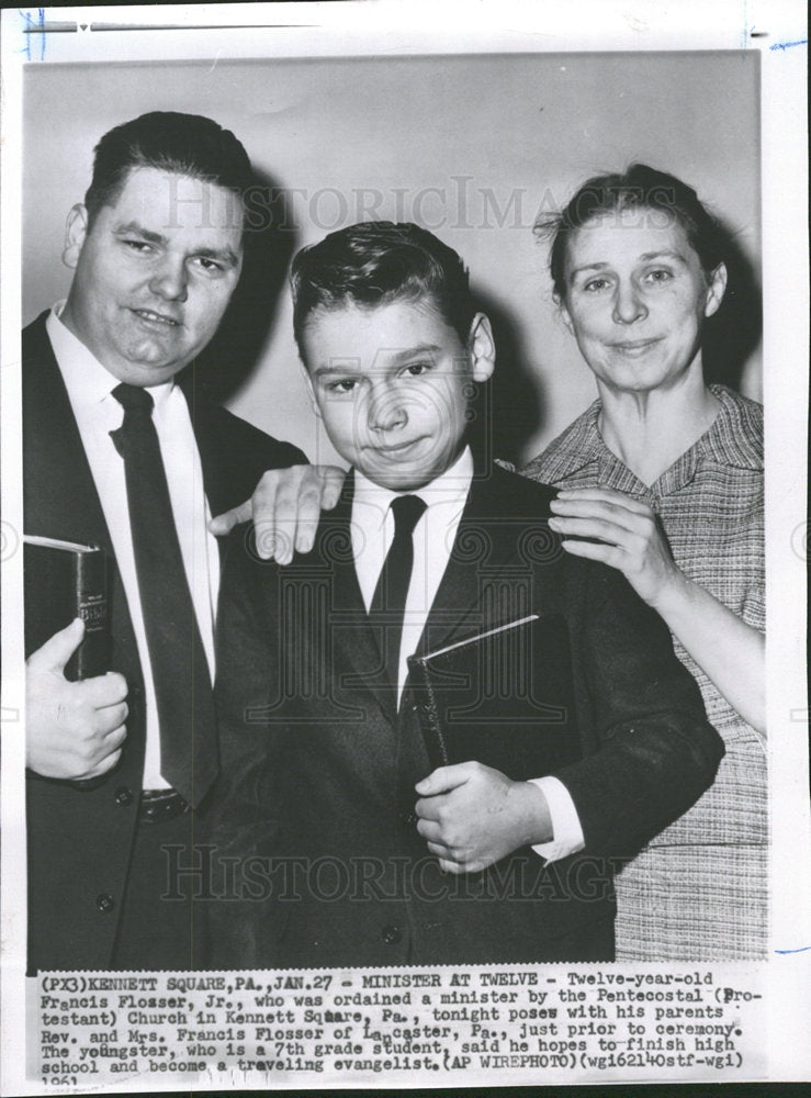 1961 Press Photo Francis Flosser Kennett Square Church  - Historic Images