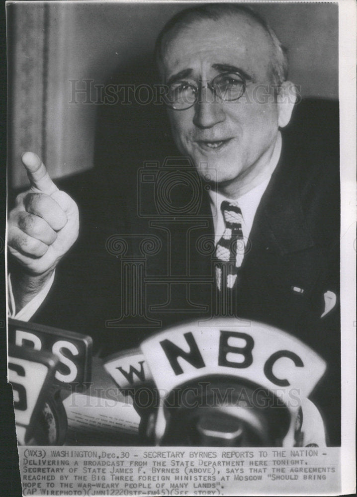 Press Phot Secretary state Jame Byrnes Broadcast Report - Historic Images