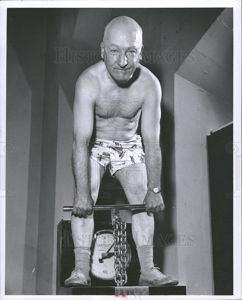 1956 Press Photo Merrill Pierson uses dynamiter  - Historic Images